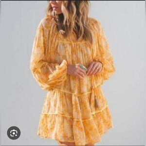 Free People Stevie Sister Mini Dress XS Yellow Combo NWT $128